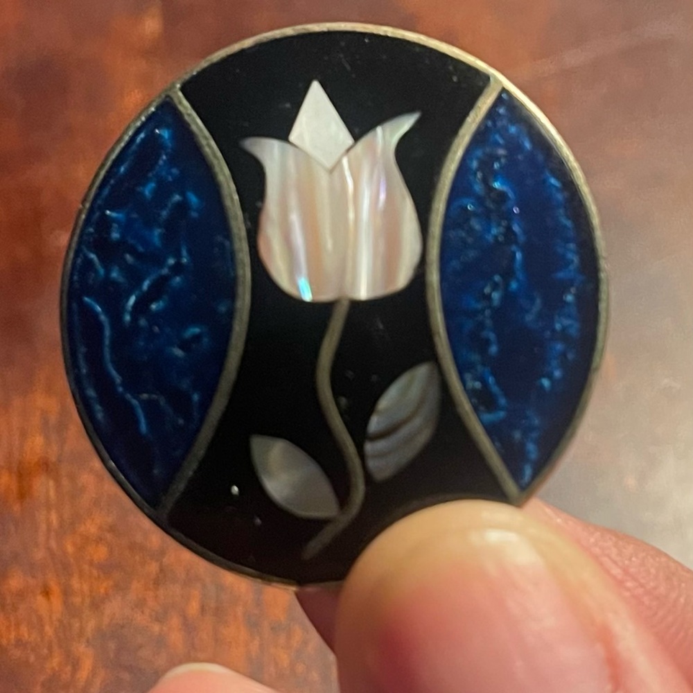 Elegant Black and Blue Floral Brooch